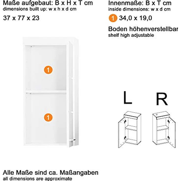 Trendteam 'Amanda' Hängeschrank, Holz, 77 x 23 x 37 cm, Weiß Hochglanz – Bild 9