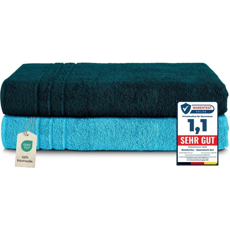 Komfortec Saunatuch Frotte aus 100% Baumwolle, Frottee (Packung, 2-St), 80x200 Saunatücher set XXL, Weich, Schnelltrocknend – Bild 1