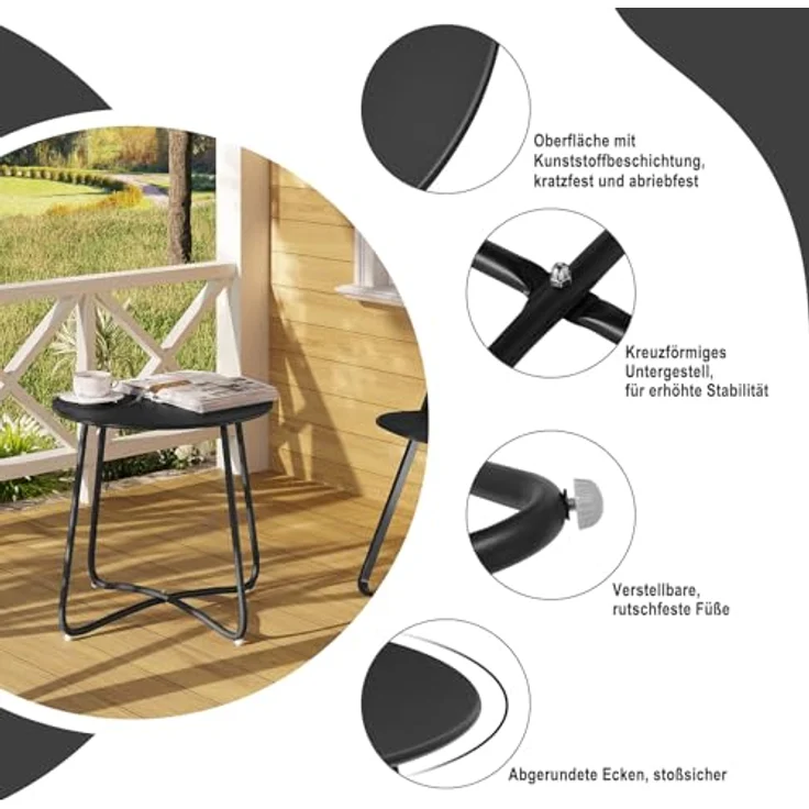 eSituro Beistelltisch rund, Balkontisch Gartentisch, Kaffeetisch Couchtisch Sofatisch Wohnzimmertisch, Kleiner Tisch für Wohnzimmer Balkon Terrasse Garten, aus Metall, φ45xH45 cm, Schwarz – Bild 5
