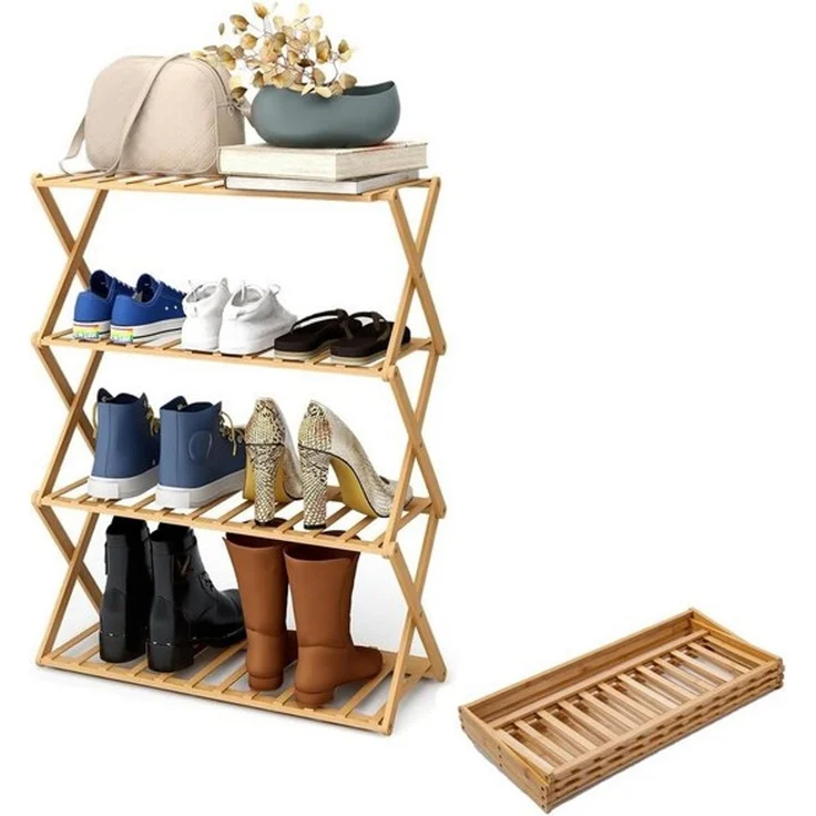 Youyijia Schuhregal Schuhregal, 50×70cm Faltbares Schuhregal Aus Bambus Mit 4 Ebenen – Bild 4