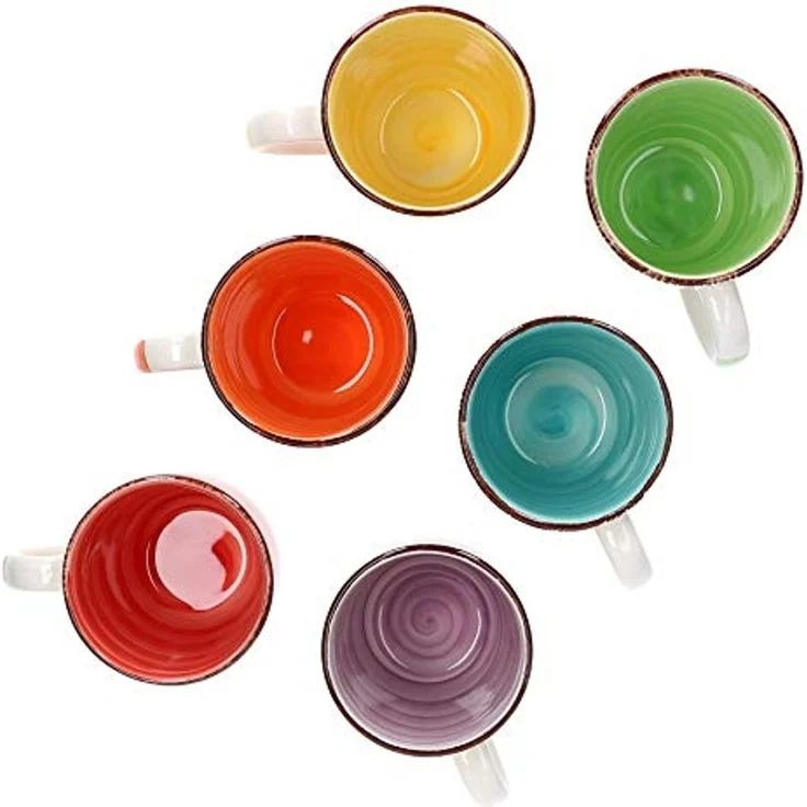 MamboCat Becher 6er Set Kaffeebecher Uni Bunt, Steingut – Bild 5