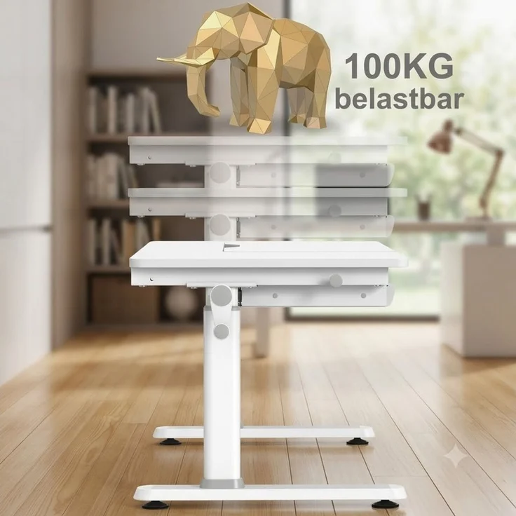 HOKO Kinderschreibtisch höhenverstellbar für Kinderzimmer (120x60 cm Schreibtisch, Jugendschreibtisch mit 80x40 cm neigbarer Tischplatte & 2 Schubladen), verstellbar 54-76 cm, bis 100 kg, für Kinder ab 6 Jahren, Weiß, ELIN – Bild 3
