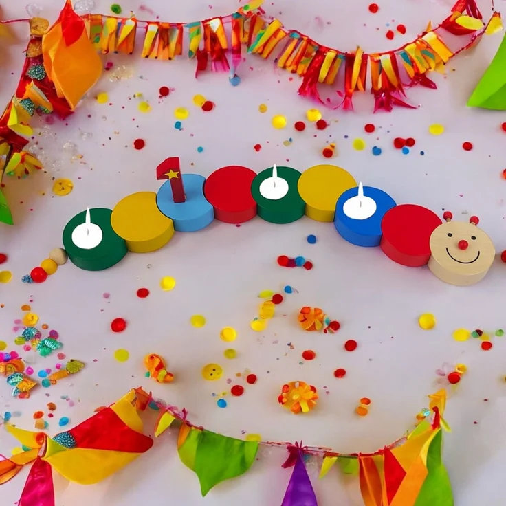 Tolle Geburtstagsdeko, Kerzenhalter für Teelichter, 1. -7. Geburtstag, RAUPE – Bild 3