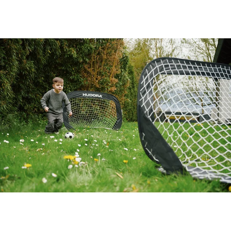 Hudora Pop Up Fußballtor mit Tragetasche, 2er Set, 120x80 cm, Schwarz – Bild 8