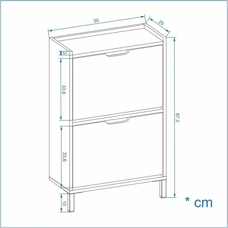 KOMTO Schuhschrank Madrid 2 Schmal Schuhregal Geschlossen mit 2 Klappen Schuhkipper Einfache Montage Shoe Cabinet 55 x 25 x 87 cm (BxTxH) – Bild 1