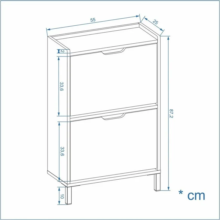 KOMTO Schuhschrank Madrid 2 Schmal Schuhregal Geschlossen mit 2 Klappen Schuhkipper Einfache Montage Shoe Cabinet 55 x 25 x 87 cm (BxTxH)