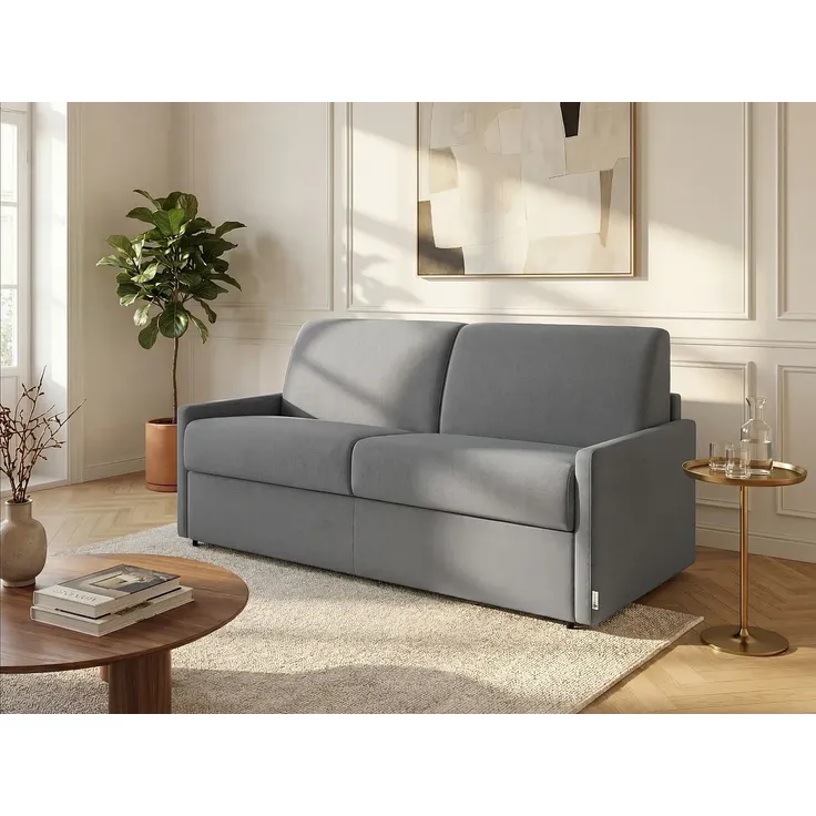 Schlafsofa 3-Sitzer CALIFE - Stoff - Hellgrau - Liegefläche: 140 cm - Matratzenhöhe: 22 cm
