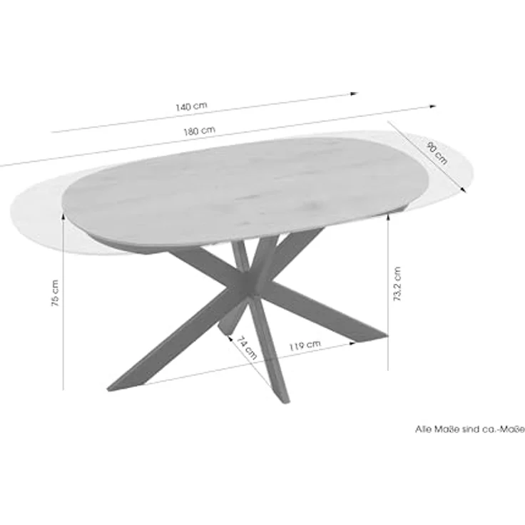 byLIVING Ausziehbarer Esstisch Nevada 140x90 cm, erweiterbar auf 180 cm Mittelauszug Butterfly Funktion, Ovaler Tisch Esszimmer, Eiche Optik, Metallfuß Schwarz stabil, Maße: 140-180 x 90, H 75 cm – Bild 3