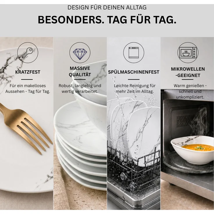 SÄNGER Porzellan Geschirrset Bilgola Marmor, Tafelservice 24 teilig für 6 Personen – Bild 3