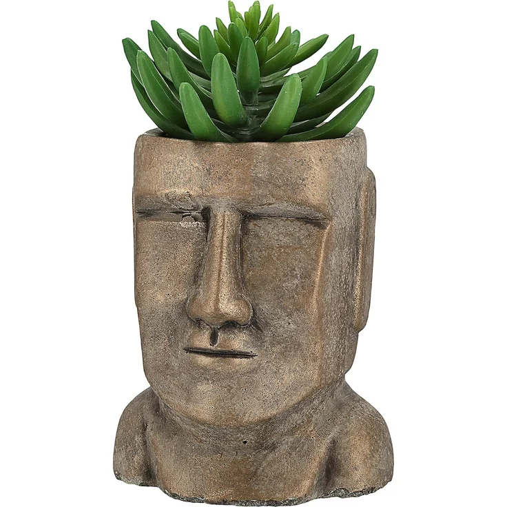CEPEWA Blumentopf Pflanztopf Moai Kopf gold H21cm Terracotta Büste S – Bild 5