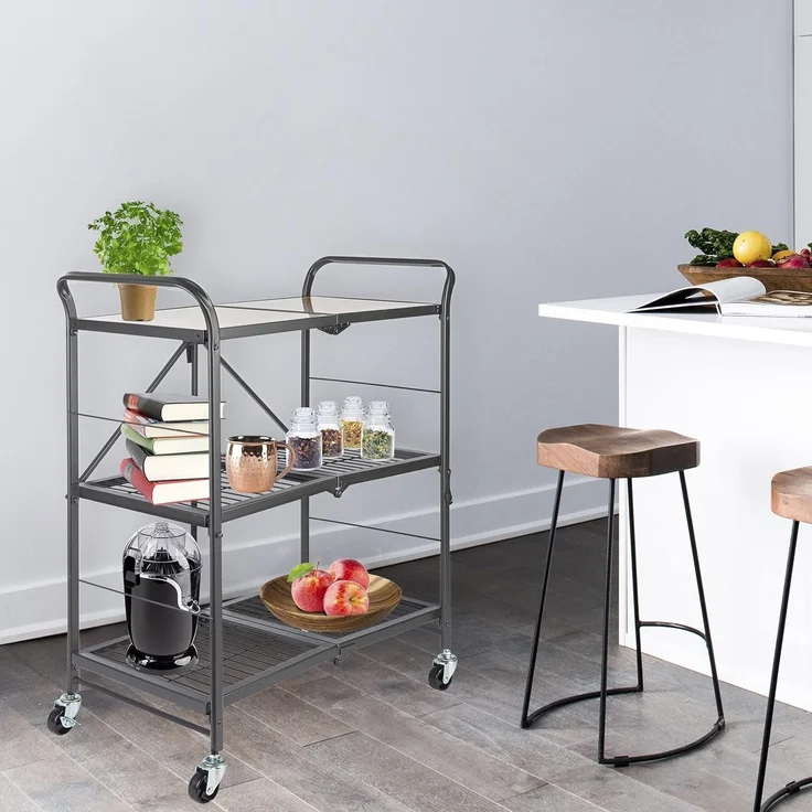 ONVAYA® Küchenwagen James klappbar | Servierwagen auf Rollen | Etagenwagen | Beistellwagen für Küche und Wohnzimmer | Grau – Bild 9