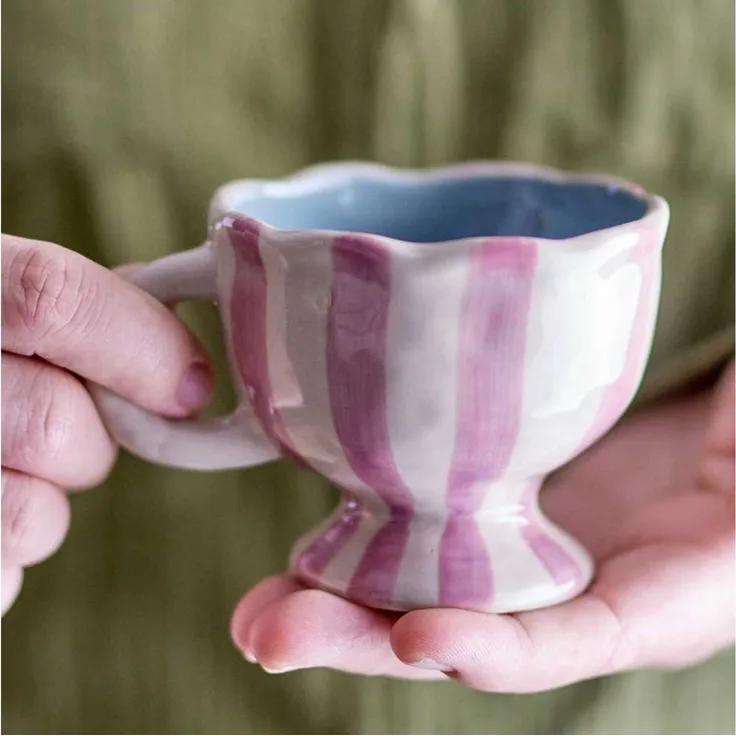 Bloomingville Becher Bloomingville Tasse Willa Rosa Weiß Streifen mit Henkel