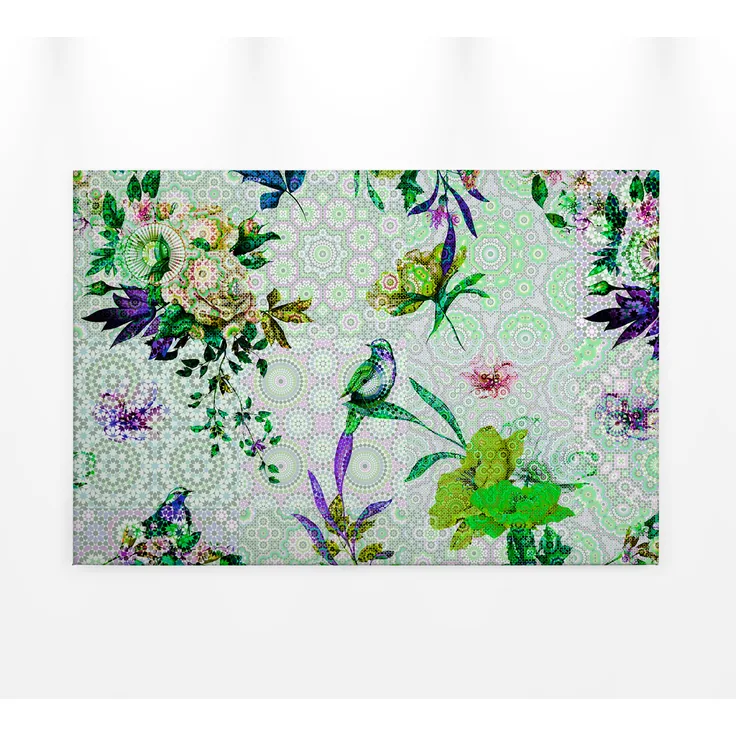 Blumen Leinwandbild Grün Lila 90x60 DD120346 Keilrahmen Mosaik Wandbild Leinwand