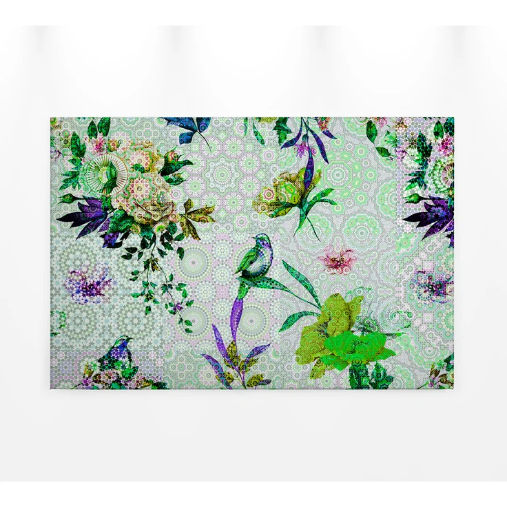Blumen Leinwandbild Grün Lila 90x60 DD120346 Keilrahmen Mosaik Wandbild Leinwand – Bild 1