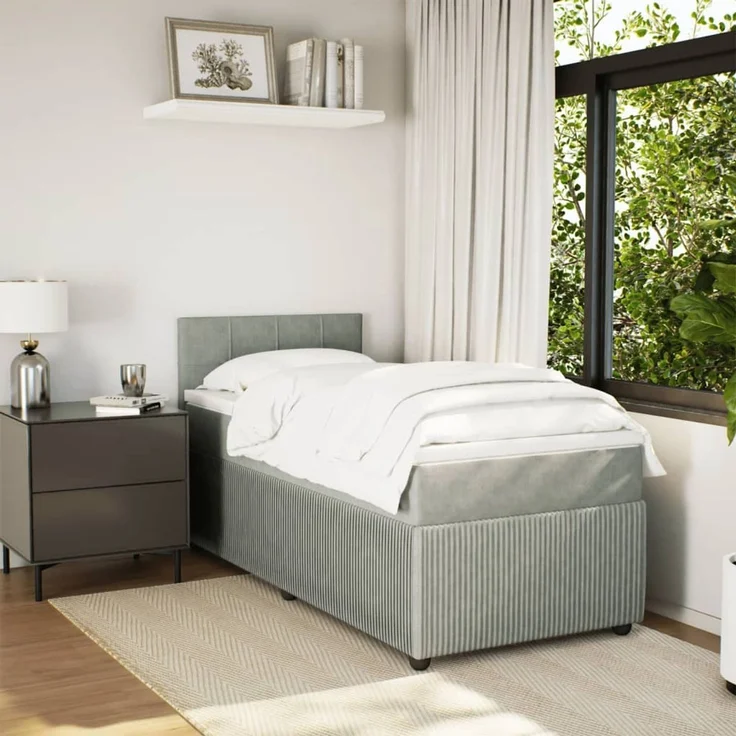 vidaXL Boxspringbett mit Matratze Hellgrau 100x200 cm Samt 3287662 – Bild 3