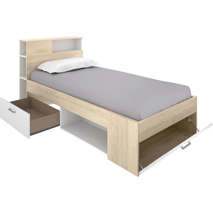 Vente-unique - LEANDRE Bett Holz, Platte BeigeWeiß - B 99,5 cm x H 95 cm x L 218,5 cm – Bild 5
