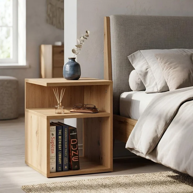 Krok Wood Nachttisch LORA aus laminierter Spanplatte, Beistelltisch für Schlafzimmer (2-St) – Bild 3
