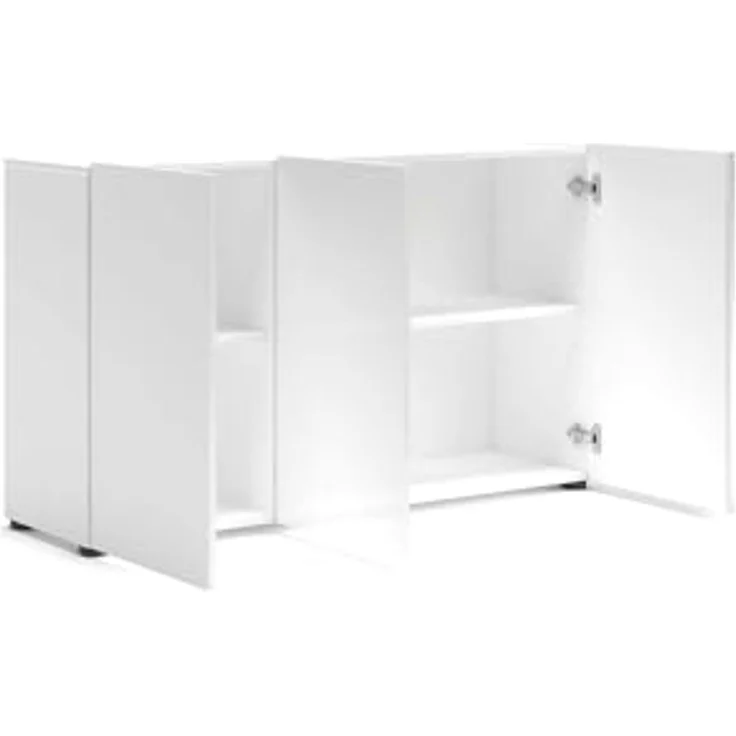 Dmora - Kommode Polokwane, Wohnzimmerbuffet, Wohnzimmer-Sideboard, Moderne Küchen-Speisekammer, Made in Italy, 135x38h79 cm, Glänzendes Weiß – Bild 5