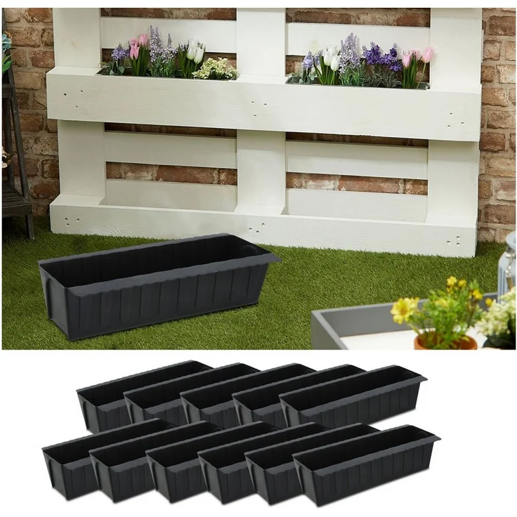 CEPEWA Pflanzeinsatz Pflanzkasten gewellt 12er Set Europalette Kunststoff 37x9,5x13,5cm (12 St) – Bild 5