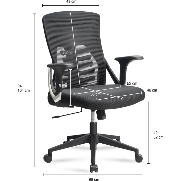 FineBuy Bürostuhl Mesh-Bezug Schreibtischstuhl bis 120 kg, Drehstuhl höhenverstellbar mit Lendenwirbelstütze, Stoff-Schreibtischsessel ergonomisch mit Armlehnen & Wippfunktion – Bild 3