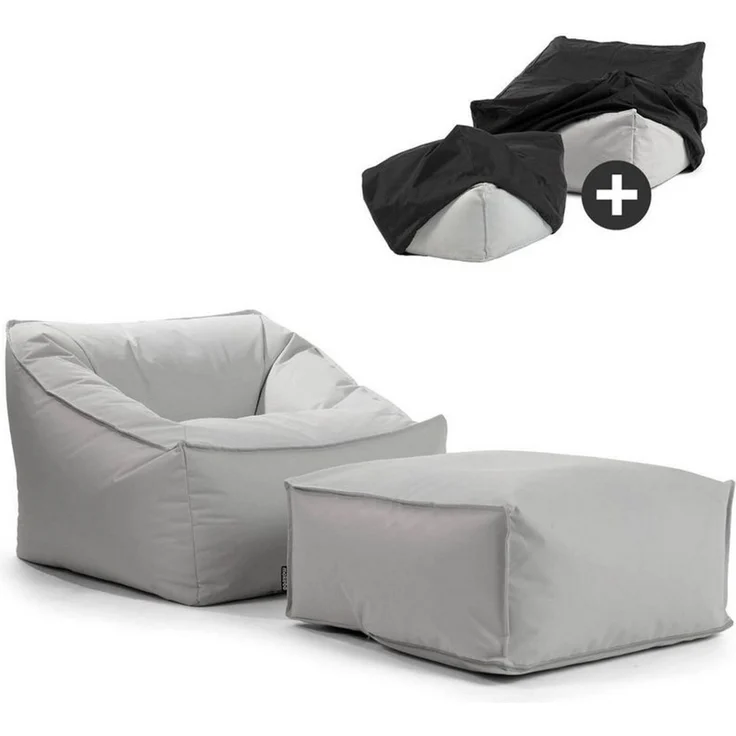 mokebo Sitzsack Der Sunnyboy (mit Hocker), Bean Bag Outdoor, Sitzsack für deinen Balkon, Gartenliege in Grau – Bild 1