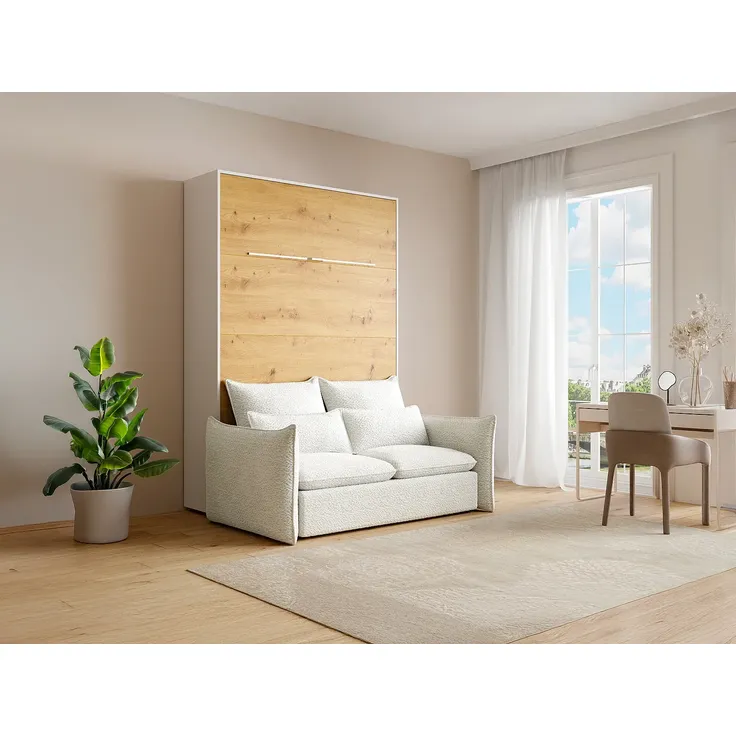 Vente-unique - RAPILI Bett Holz, Platte BeigeWeiß - B 151 cm239,2 cm x H 225,2 cm x L 208 cm