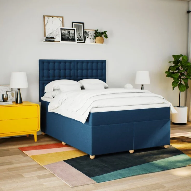 vidaXL Boxspringbett mit Matratze Blau 140x200 cm Stoff 3293623 – Bild 4