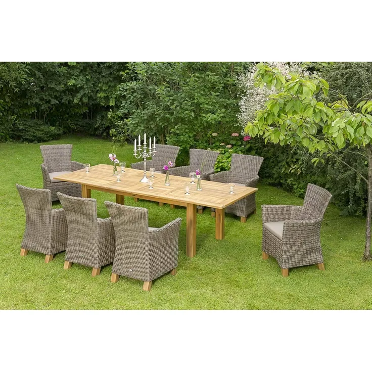 YOURSOL by Merxx Gartenmöbel Set Toskana 8 Personen mit Ausziehtisch 180 - 260 cm, Holztisch