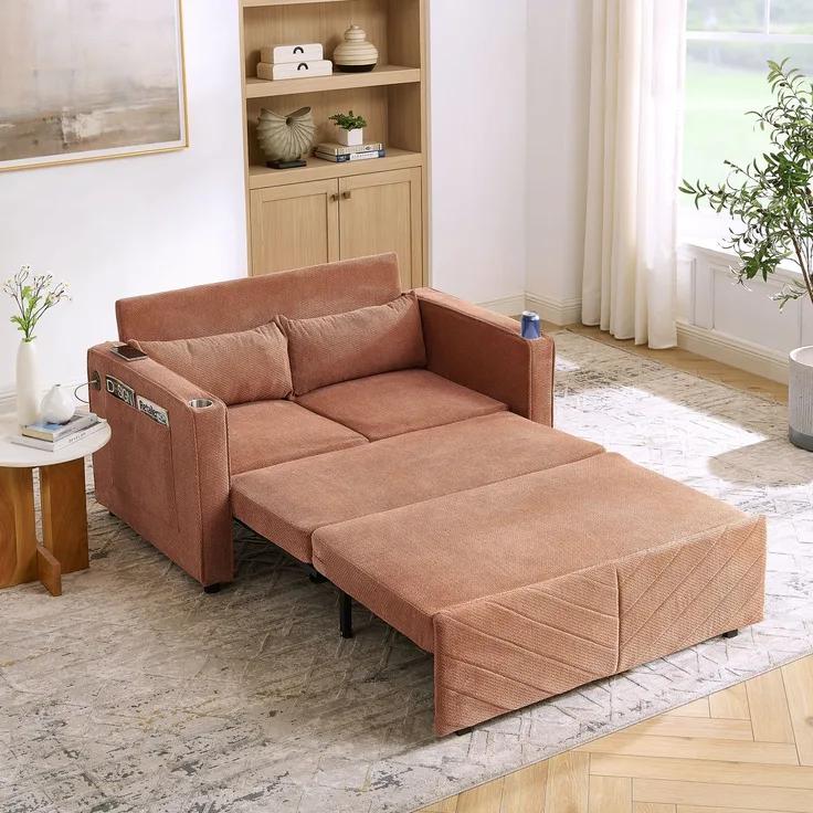 ZUBALIYA Sofa mit USB - Anschluss, für Wohnzimmer und Apartments, mit stabilem Untergestell, für den täglichen Gebrauch, Blau