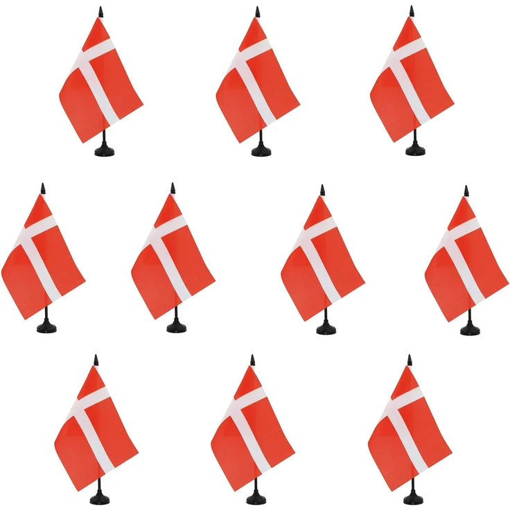 AZ FLAG 10 Stück Dänemark-Tischflagge, 21x14 cm – 10 kleine dänische Büroflaggen, 100% Polyester, mit Fahnenstange von 25 cm und Sockel aus schwarzem Kunststoff