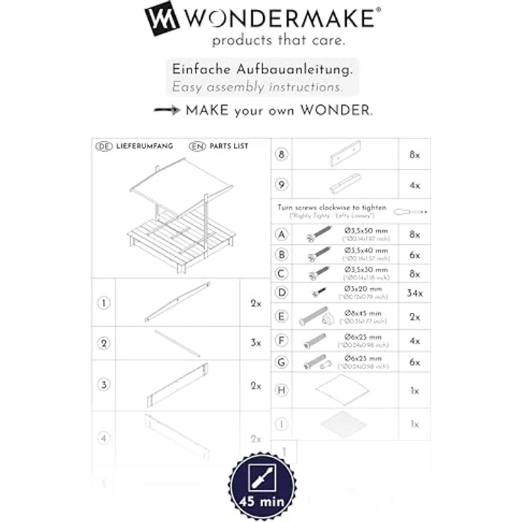 WONDERMAKE Sandkasten quadratisch 120x120 cm mit Abdeckung, Dach, Deckel, Sitzbank und Bodenbank, Holz, grau schwarz, UV-Schutz – Bild 8
