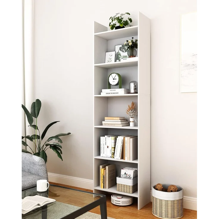Bücherregal, Regal, Standregal, Büroregal, mit 6 Fächern, offen, für Wohnzimmer, Arbeitszimmer, Büro, als Raumteiler, 24 x 48 x 170 cm, Weiß – Bild 3