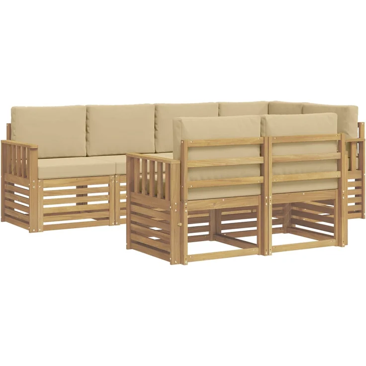 vidaXL Outdoor-Sofagarnitur 7 stk. 7-Sitzer Weiß und Beige Polyester 3391988 – Bild 2