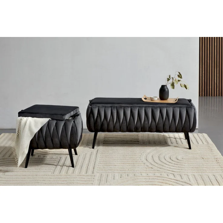 XORA 'FLINT' Polsterbank, Samt dunkelgrau, 110 x 46 x 45 cm, mit Stauraum – Bild 4
