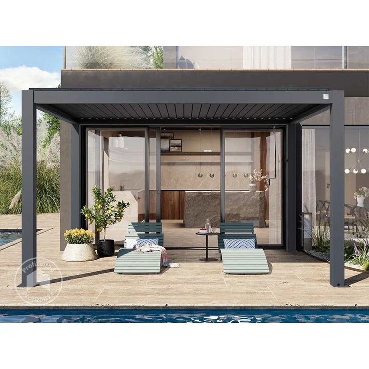 PRIMEYARD Pergola 3x4 m Aluminium Pfosten mit Lamellendach aus Aluminium anthrazitfarbeneTerrassenüberdachung – Bild 3