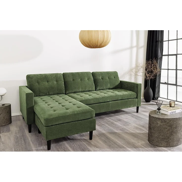 riess-ambiente Ecksofa STOCKHOLM 220cm grün · Couch mit Cordbezug und Federkern, Einzelartikel 1 Teile, 3-Sitzer in L-Form · inkl. Kissen · Ottomane rechts & links · Retro – Bild 5