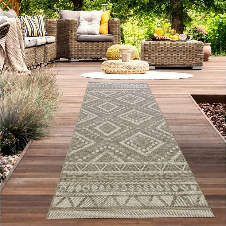 Carpetia Outdoorteppich In- & Outdoor Teppich Sisal Optik Balkon Rautenmuster beige braun, rechteckig