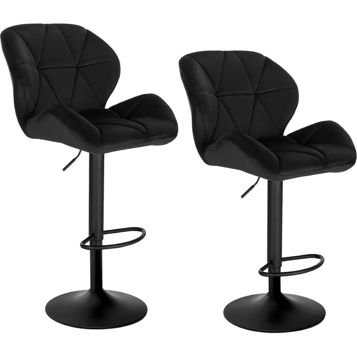 WOLTU® Barhocker BH139sz-2 2er Set Barstuhl Tresenhocker Bistrohocker Designer Hocker mit Rückenlehne, höhenverstellbar, drehbar, Samt Stahl, Schwarz