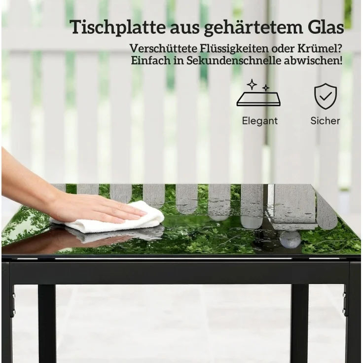 Gartenmöbel-Set 3-teilig mit Kunststoff-Rattan, Glastisch, 55x58x76 cm, Hellgrau – Bild 4