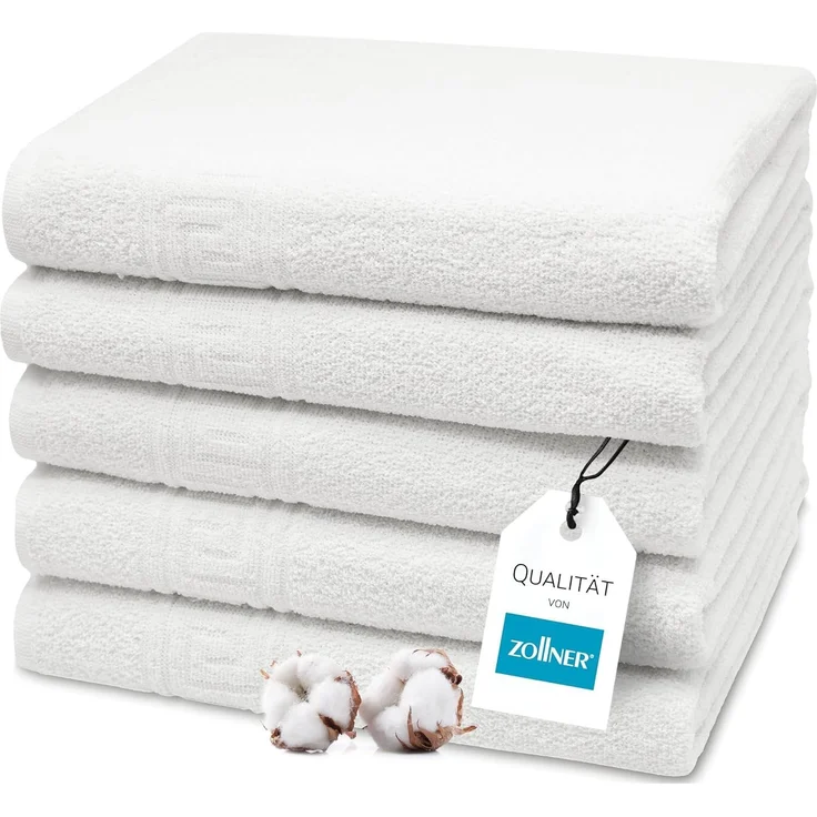 ZOLLNER 5er Set Duschtücher 70% Baumwolle, 30% Polyester, 70x140 cm, weiß – Bild 1