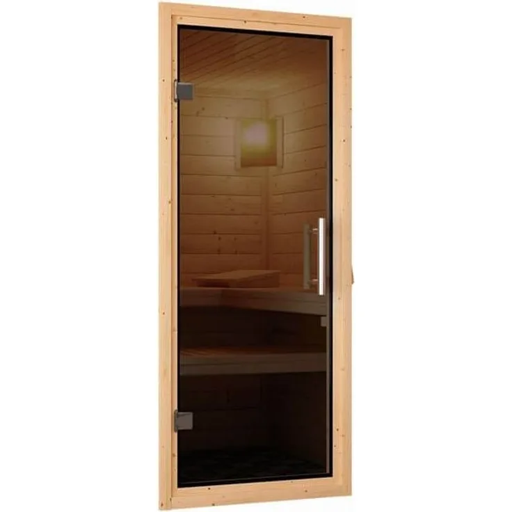 Karibu Sauna Larin + 9kW BIO-Kombiofen mit ext. Steuerung Easy Graphit-Ganzglastür