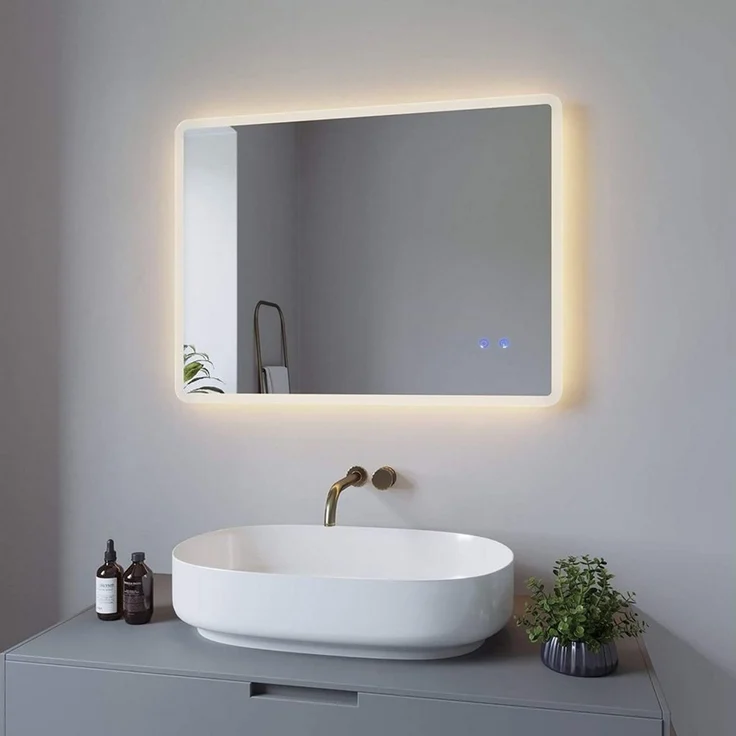 AQUABATOS LED-Lichtspiegel Badspiegel antibeschlag Badezimmerspiegel mit Beleuchtung Led Spiegel, Touch 80x60cm Kaltweiß Neutralweiß Warmweiß Ecken abgerundet