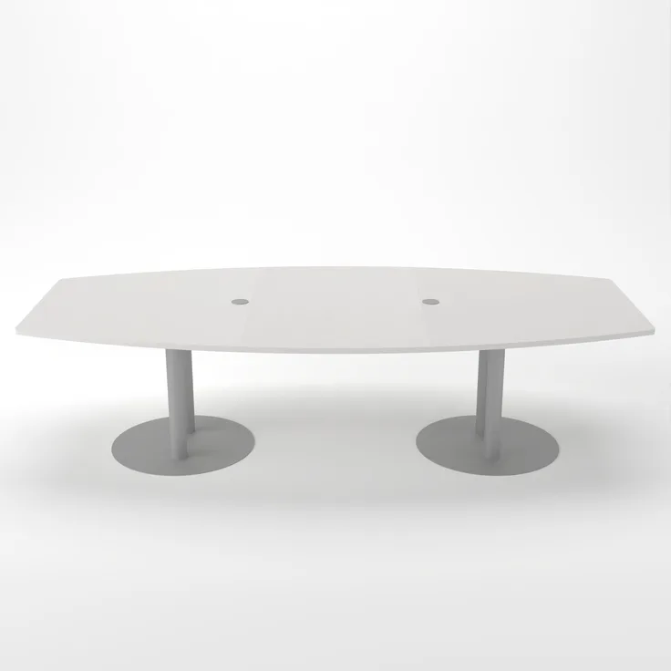 Rheinland Möbel Konferenztisch KONTI 280x130 cm – ovaler Besprechungstisch in Grau mit silbernen Säulenfüßen & 2 Kabelauslässen, erweiterbarer Meetingtisch für 8–10 Personen, moderner XXL-Tisch fürs Büro
