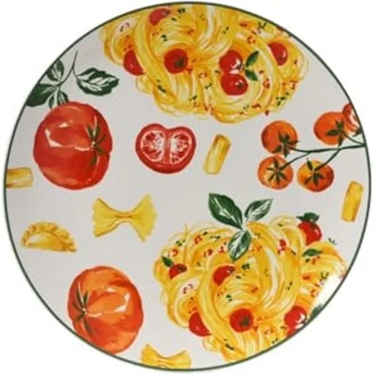 Decoris season decorations Teller, Teller Porzellan 26,9x2,7cm mit Pasta Motiv Weiß Rot Gelb Grün