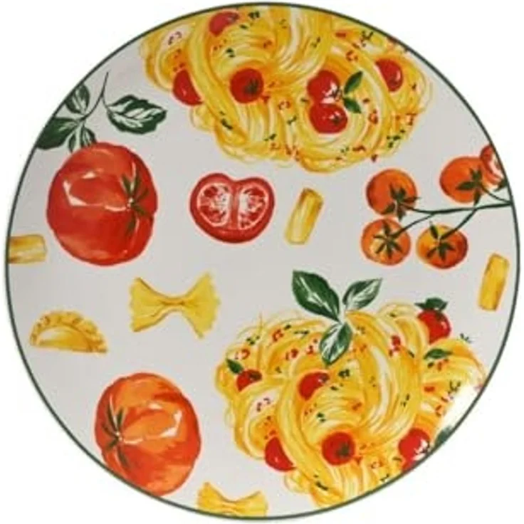 Decoris season decorations Teller, Teller Porzellan 26,9x2,7cm mit Pasta Motiv Weiß Rot Gelb Grün – Bild 1