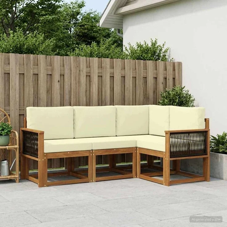 vidaXL Outdoor-Sofagarnitur 4 stk. 4-Sitzer Natur und Creme 3385171 – Bild 1