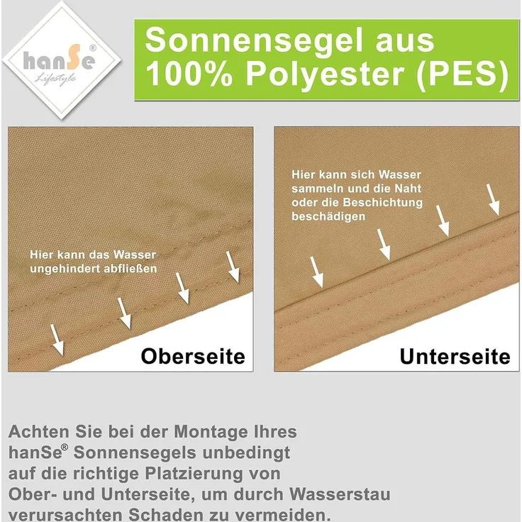 hanSe Sonnensegel Schattensegel Schattenspender Polyester Rechteck 2x4m Sand – Bild 3