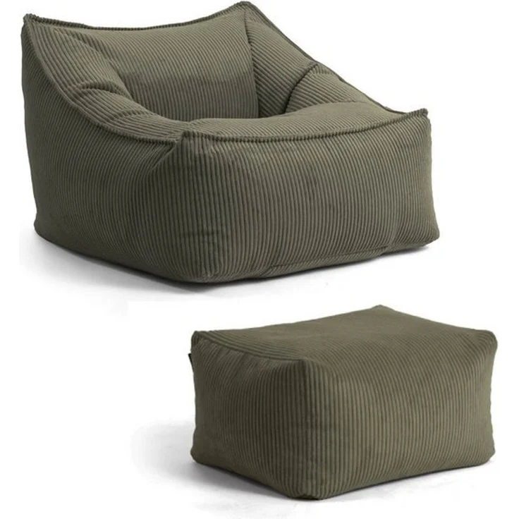 mokebo Sitzsack Der Lümmel (aus Cordstoff), gemütlicher Cordsessel mit Hocker oder Armlehnensessel in Grün – Bild 4