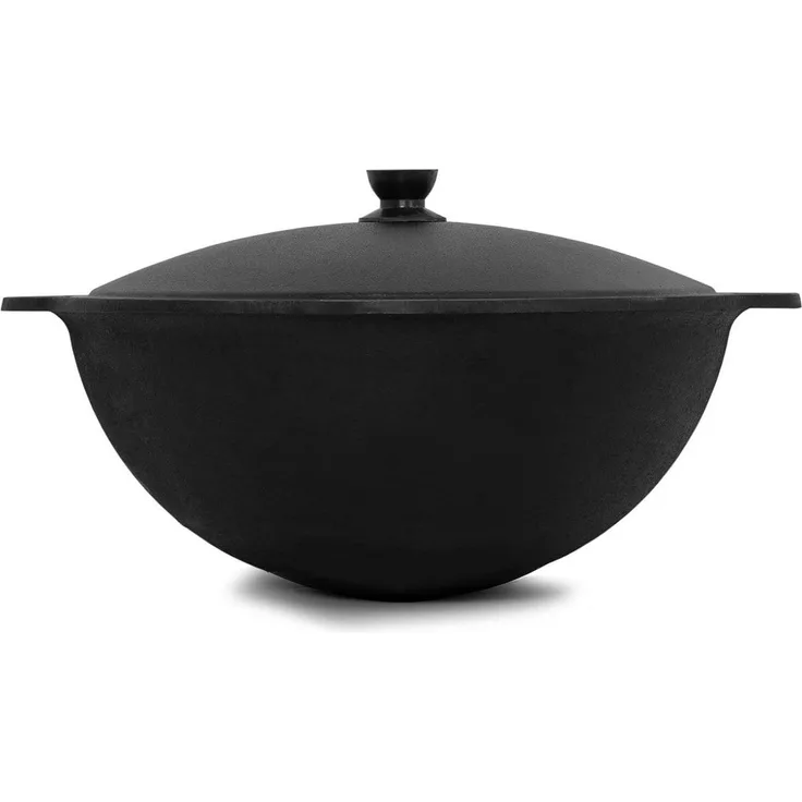 BIG-PAN Wok Kazan aus Gusseisen 10L mit Aluminium Deckel WOK