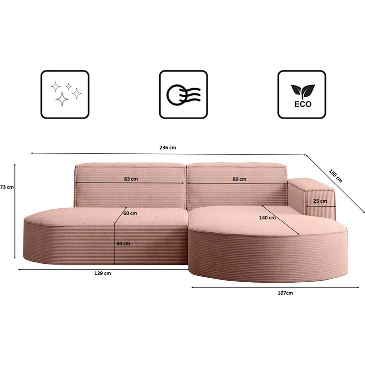 Kaiser Möbel Ecksofa Designer MODENA STUDIO L stoff Cord, Ecksofa, Cord Sofa, L-Form, Links/Rechts wählbar – Bild 3